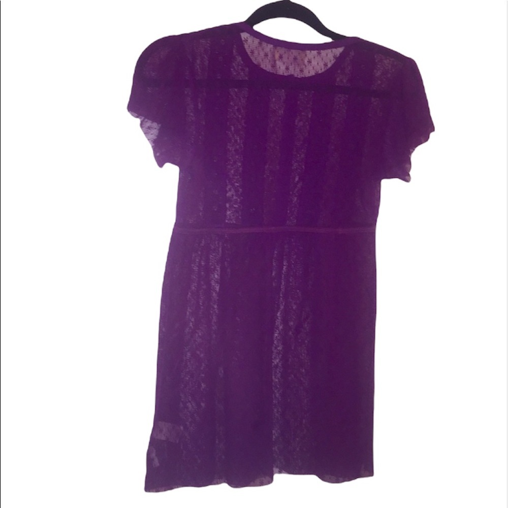 New Free People: Small Purple Sheer Floral Short Sleeve Round Neck Long Blouse - Picture 2 of 4